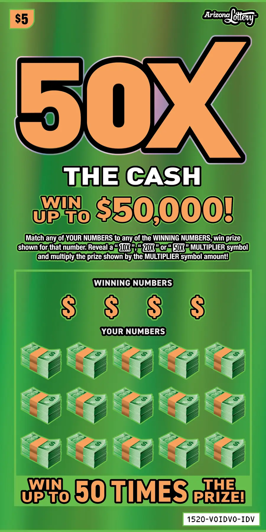 50X The Cash Arizona scratcher ticket