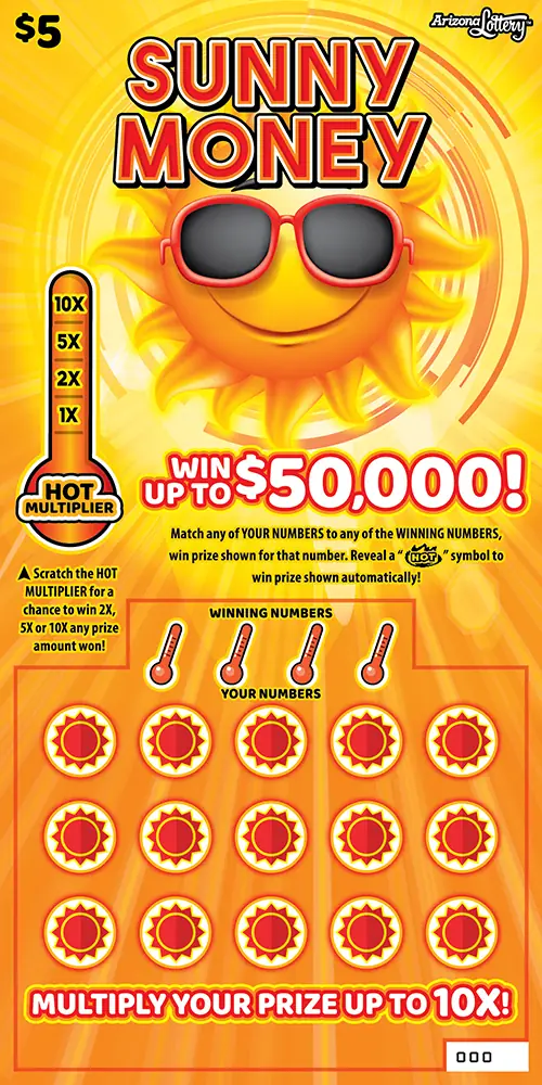 Sunny Money Arizona scratcher ticket