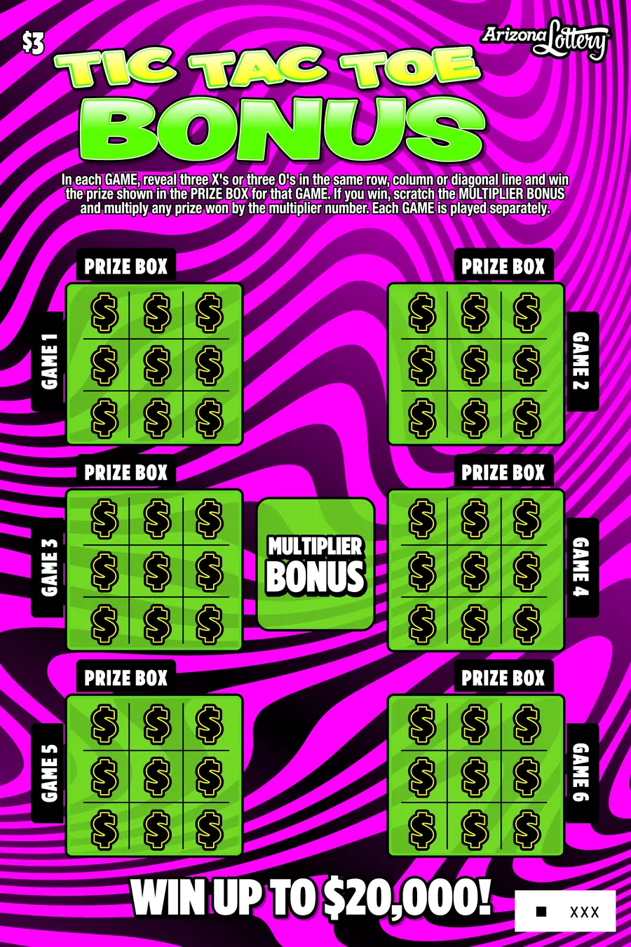 Tic Tac Toe Bonus Arizona scratcher ticket