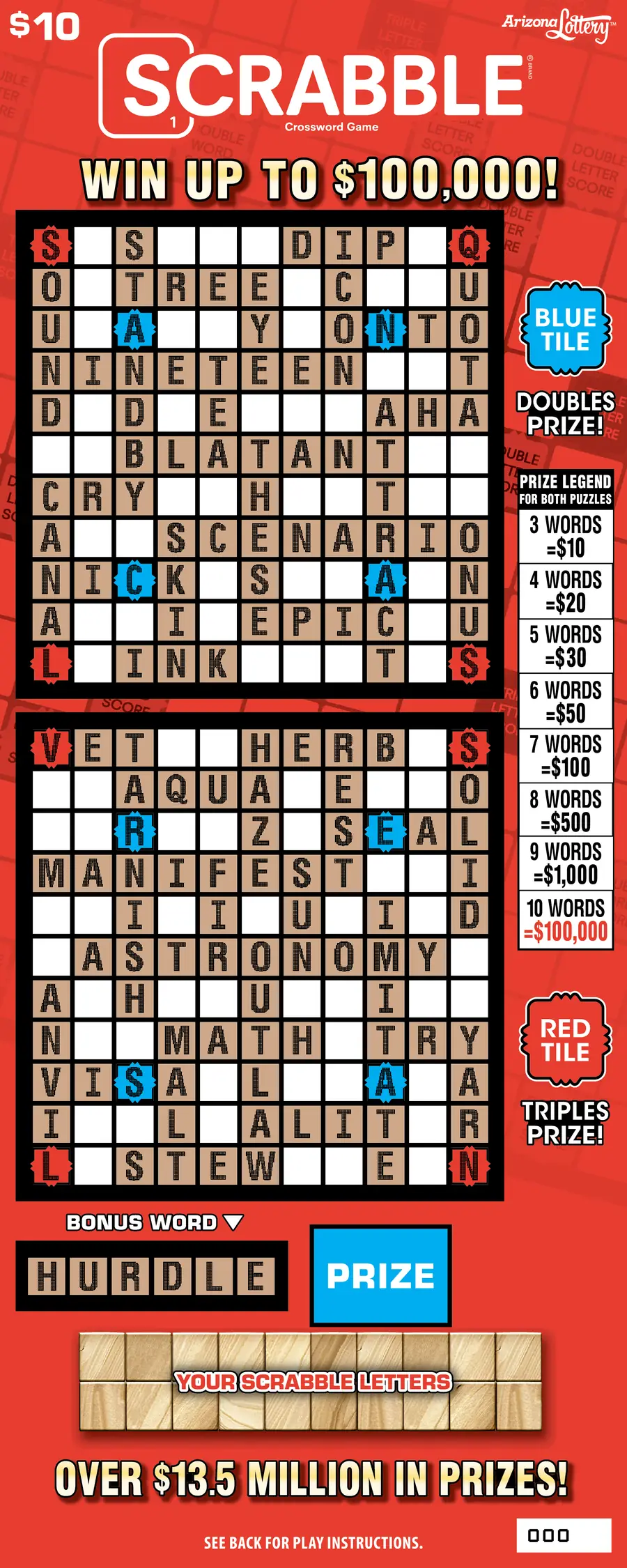 SCRABBLE® Crossword Game Arizona scratcher ticket