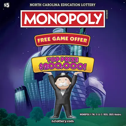 $5 MONOPOLY® North Carolina scratch-off ticket