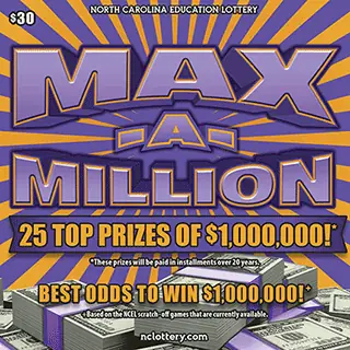MAX-A-MILLION North Carolina scratch-off ticket