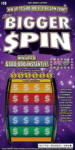 The Bigger Spin New Jersey scratch-off ticket