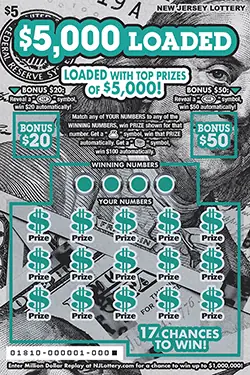 $5,000 Loaded New Jersey scratch-off ticket