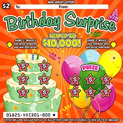 Birthday Surprise New Jersey scratch-off ticket