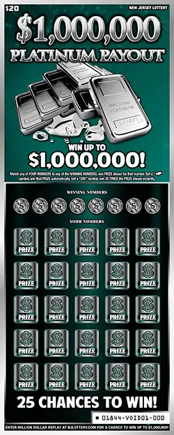 $1,000,000 Platinum Payout New Jersey scratch-off ticket