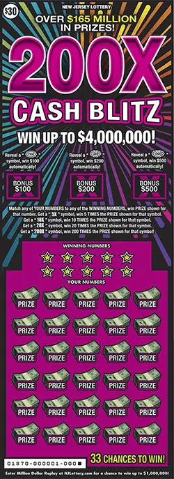200X Cash Blitz New Jersey scratch-off ticket
