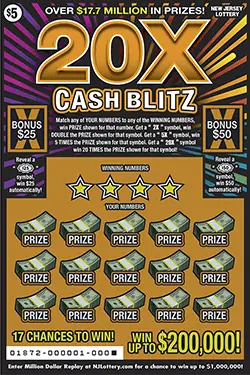 20X Cash Blitz New Jersey scratch-off ticket