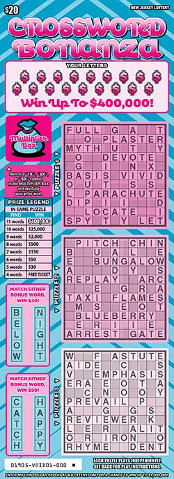 Crossword Bonanza New Jersey scratch-off ticket