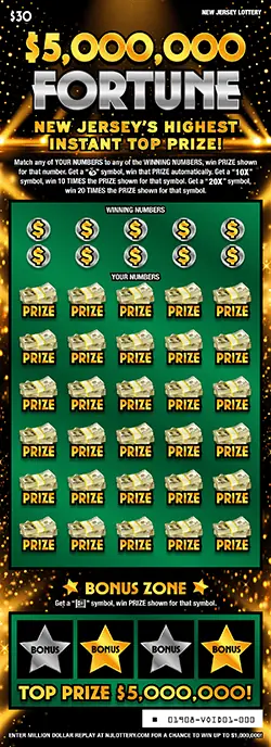$5,000,000 Fortune New Jersey scratch-off ticket