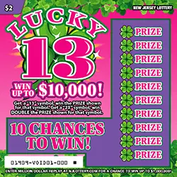 Lucky 13 New Jersey scratch-off ticket