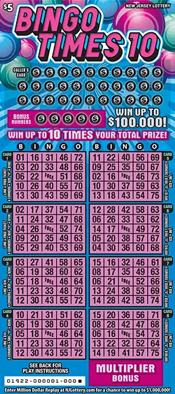 Bingo Times 10 New Jersey scratch-off ticket