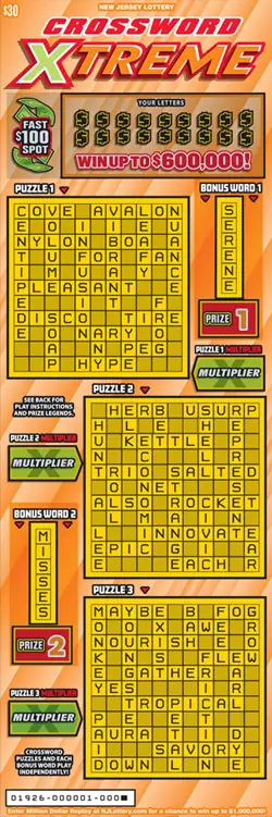 Crossword Xtreme New Jersey scratch-off ticket