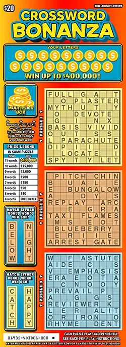 Crossword Bonanza New Jersey scratch-off ticket