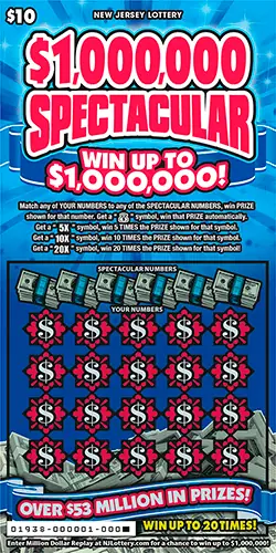 $1,000,000 Spectacular New Jersey scratch-off ticket