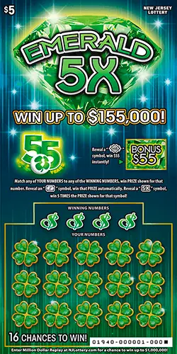 Emerald 5X New Jersey scratch-off ticket
