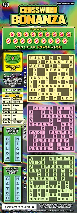 Crossword Bonanza New Jersey scratch-off ticket