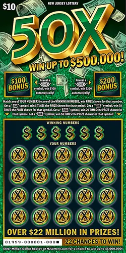 50X New Jersey scratch-off ticket