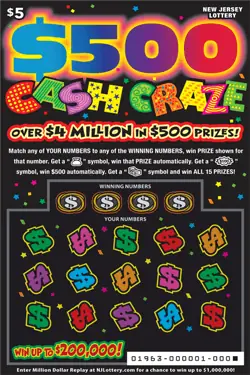 $500 Cash Craze New Jersey scratch-off ticket
