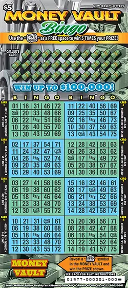 Money Vault Bingo New Jersey scratch-off ticket