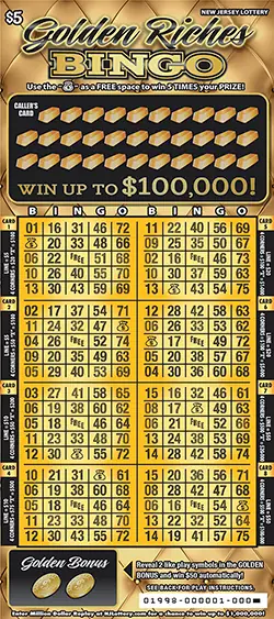 Golden Riches Bingo New Jersey scratch-off ticket