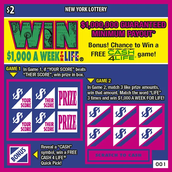 WIN FOR LIFE New York scratch-off ticket