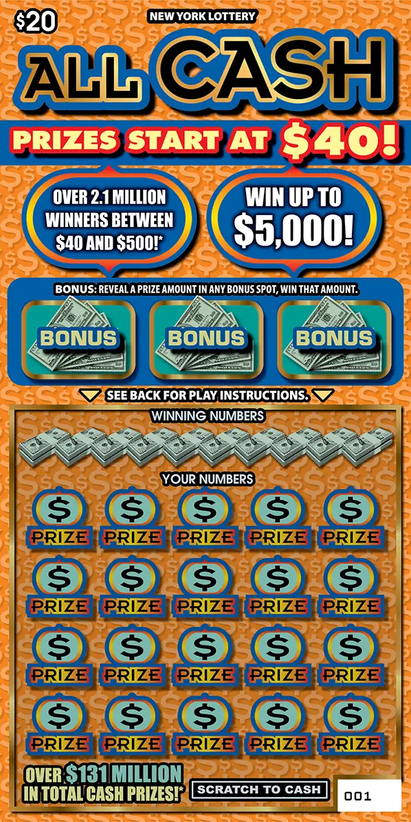 ALL CASH New York scratch-off ticket