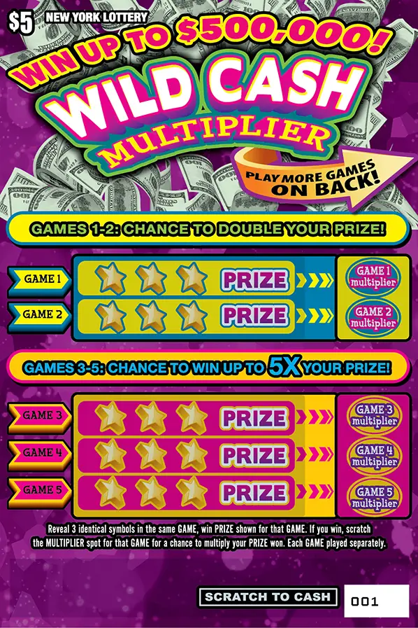 WILD CASH MULTIPLIER New York scratch-off ticket