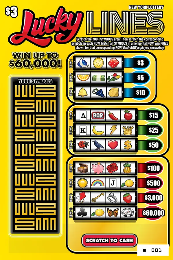LUCKY LINES New York scratch-off ticket