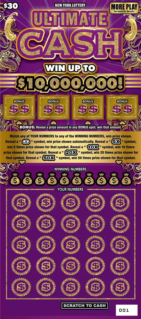 ULTIMATE CASH New York scratch-off ticket