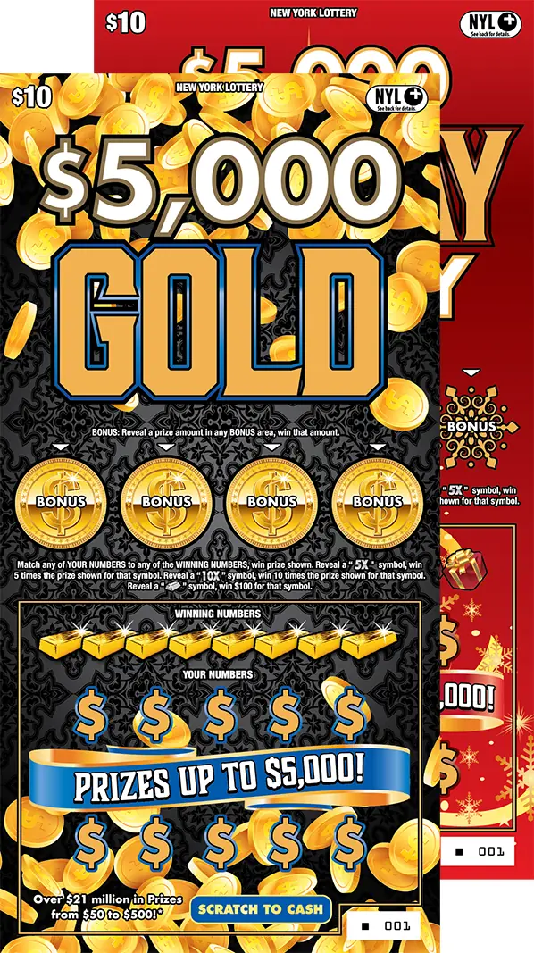 $5,000 HOLIDAY FRENZY/$5,000 GOLD New York scratch-off ticket