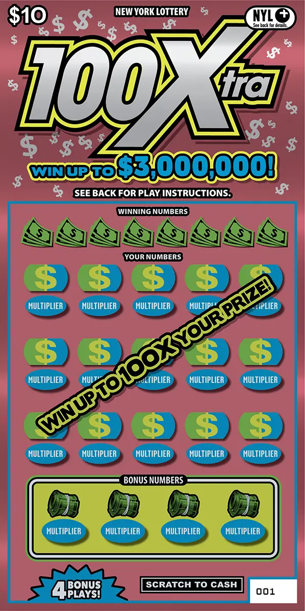 100Xtra New York scratch-off ticket