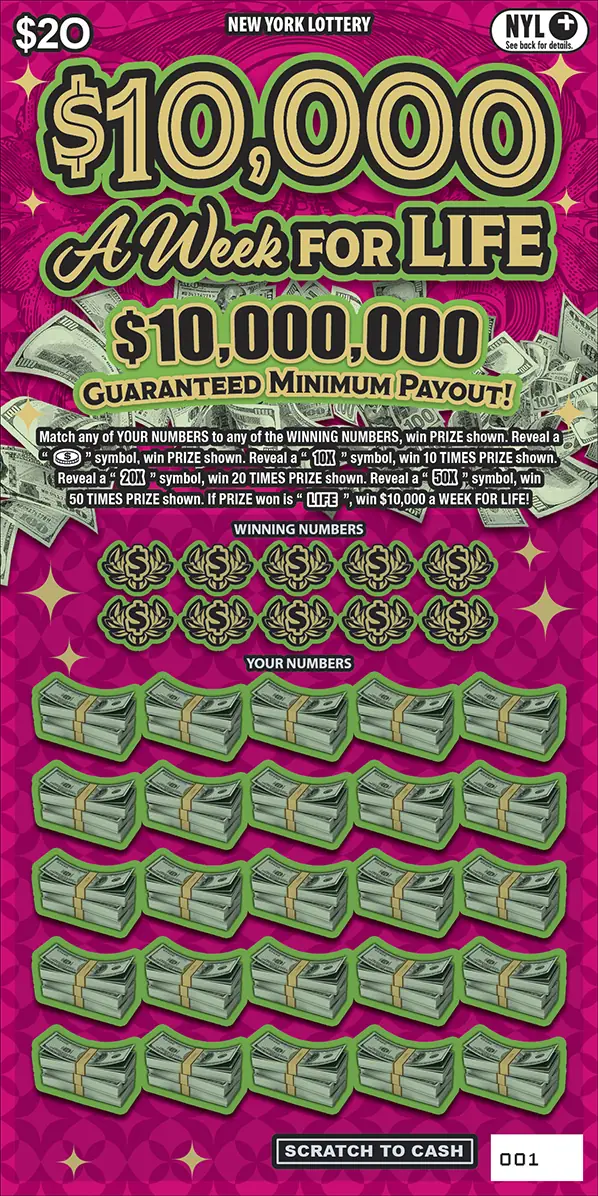 $10,000 A WEEK FOR LIFE New York scratch-off ticket