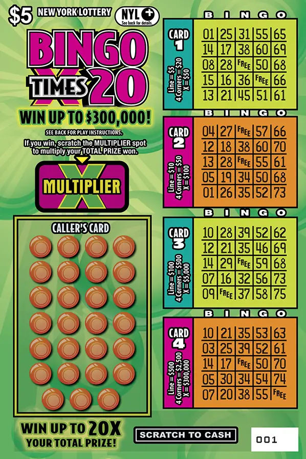 BINGO TIMES 20 New York scratch-off ticket
