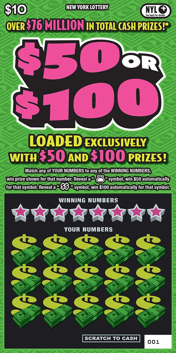 $50 OR $100 New York scratch-off ticket